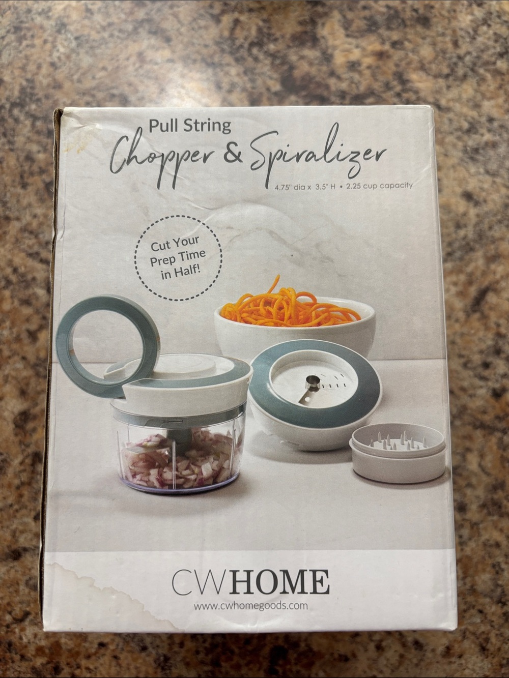 New in Box Pull String Chopper & Spiralizer - Sage Green